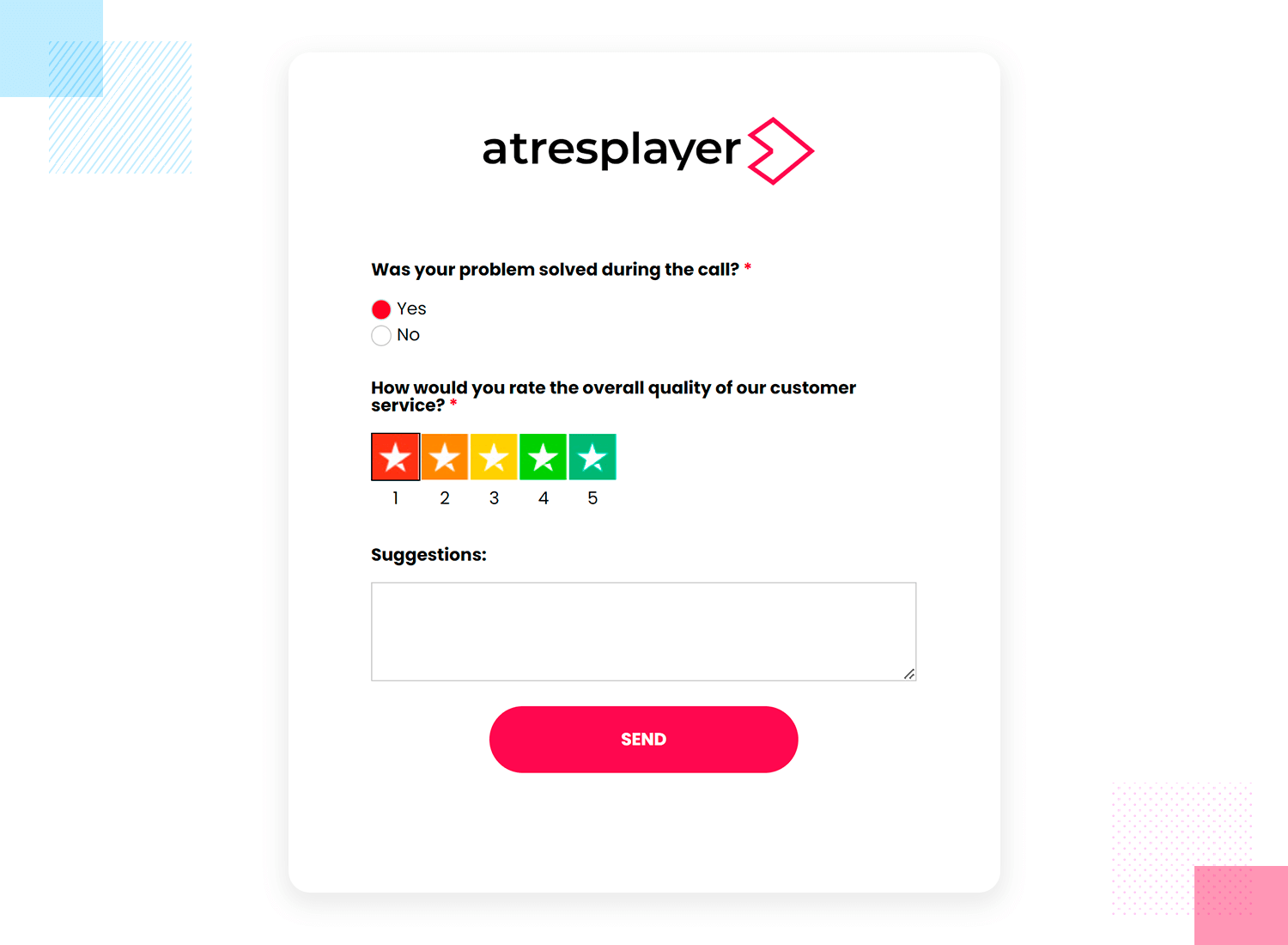 Survey form for rating atresplayer service