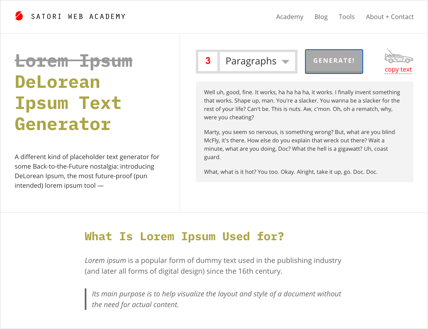 lorem ipsum alternatives - delorean ipsum back to the future