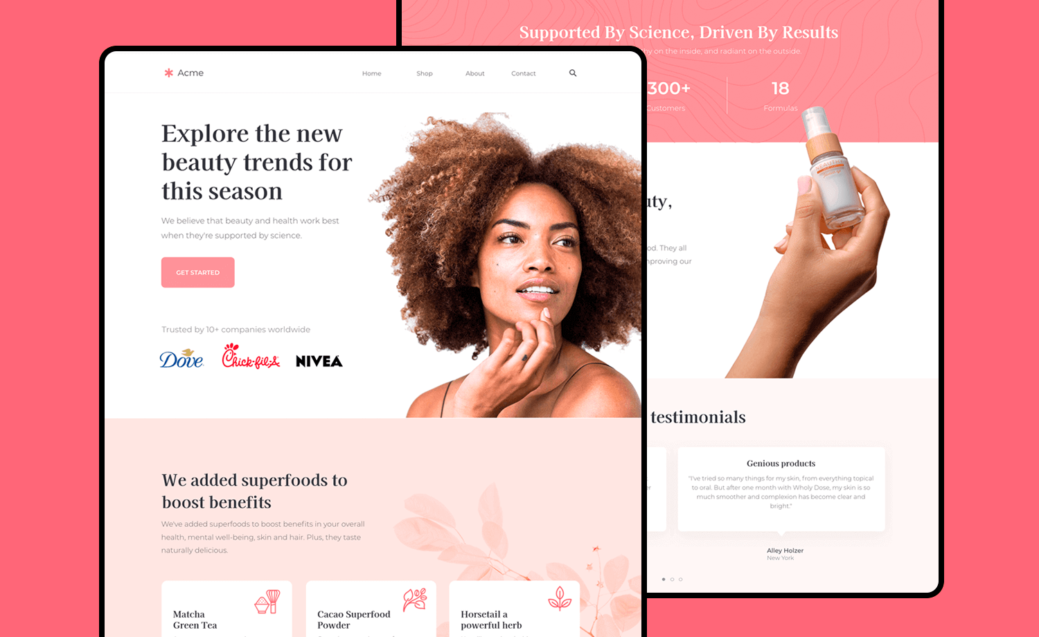 Beauty products online store UI design example, highlighting new trends