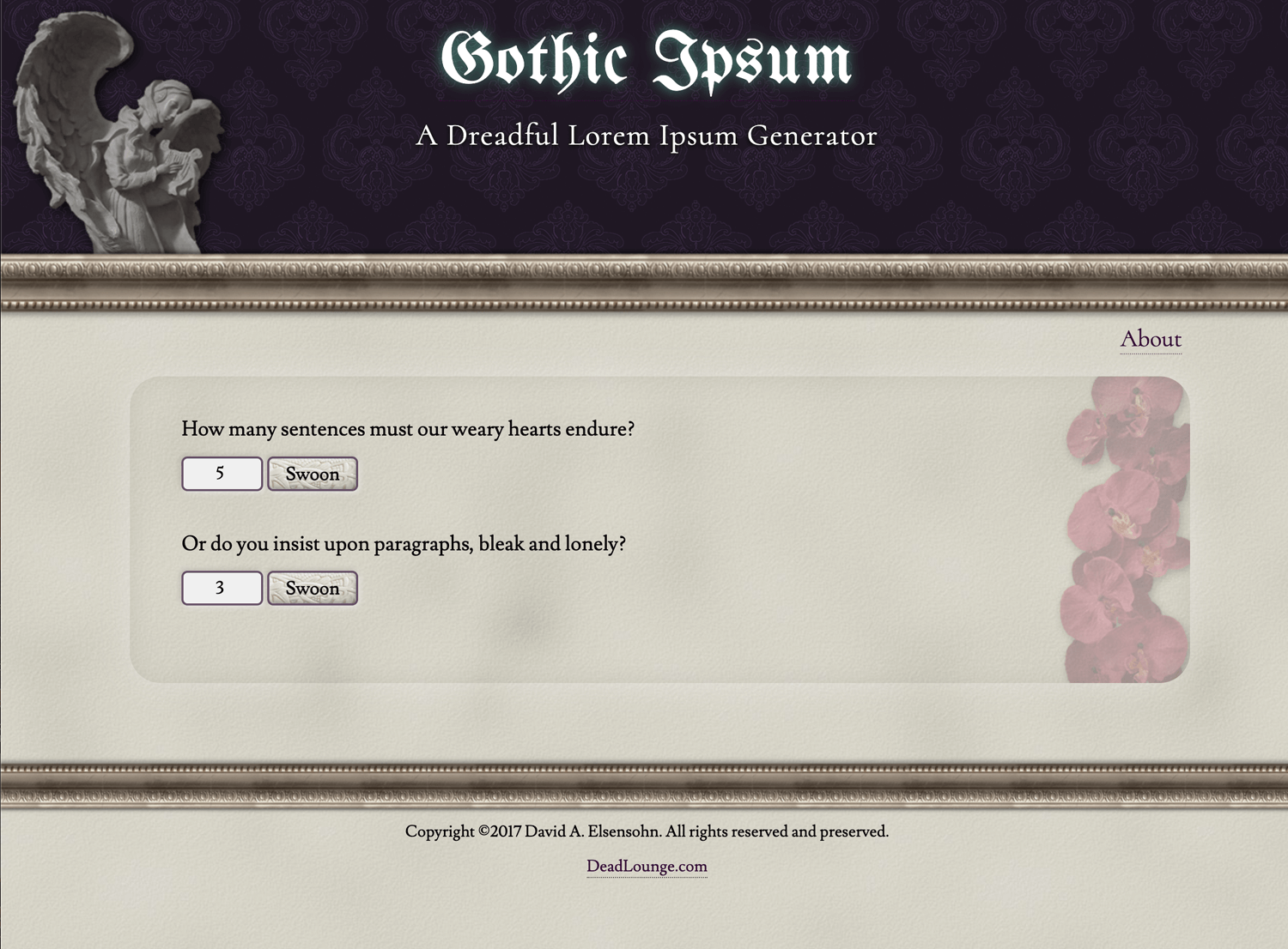 Gothic Lorem Ipsum alternative with dark-themed