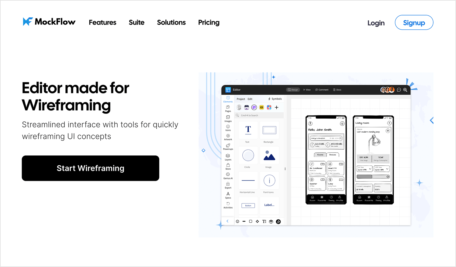 MockFlow low-fidelity wireframing tool interface