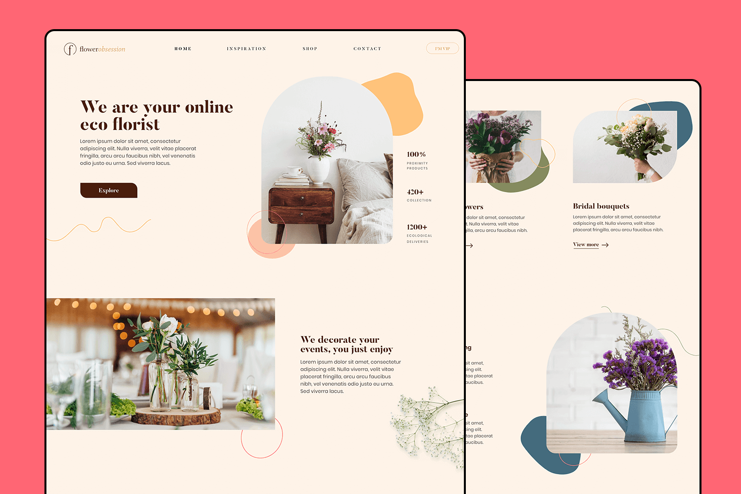 UI design example showcasing an online florist website with a clean, modern layout and eye-catching visuals