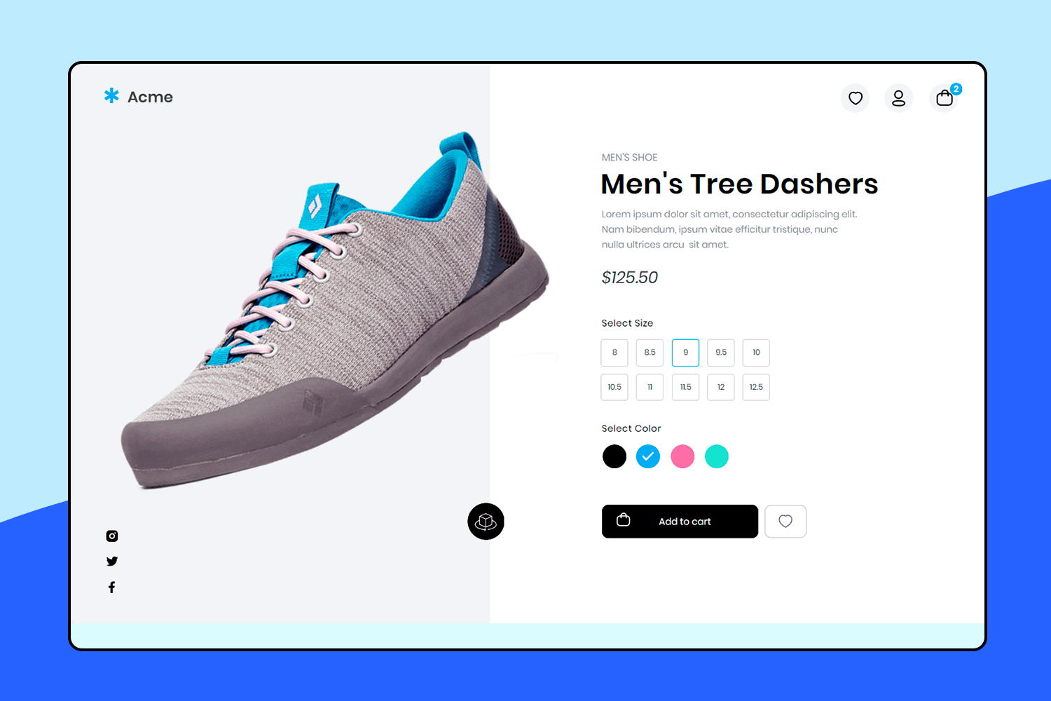 Shoe store UI design with a large product image