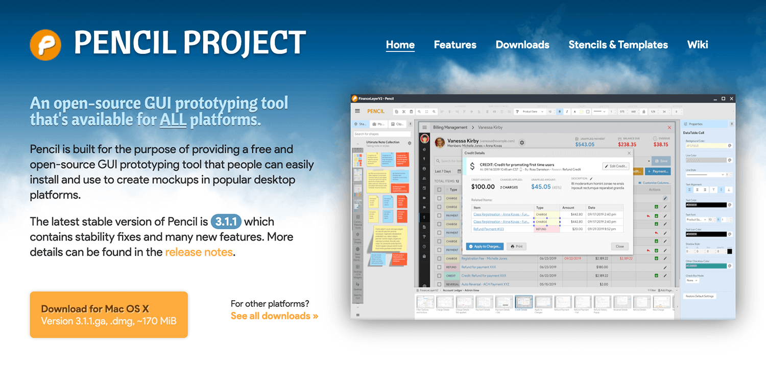 Pencil Project low-fidelity wireframing tool interface