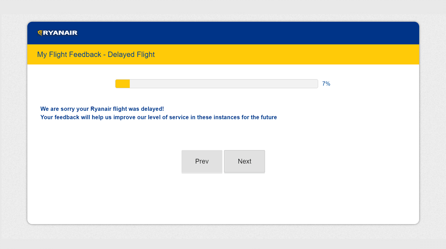 Ryanair delayed flight survey form