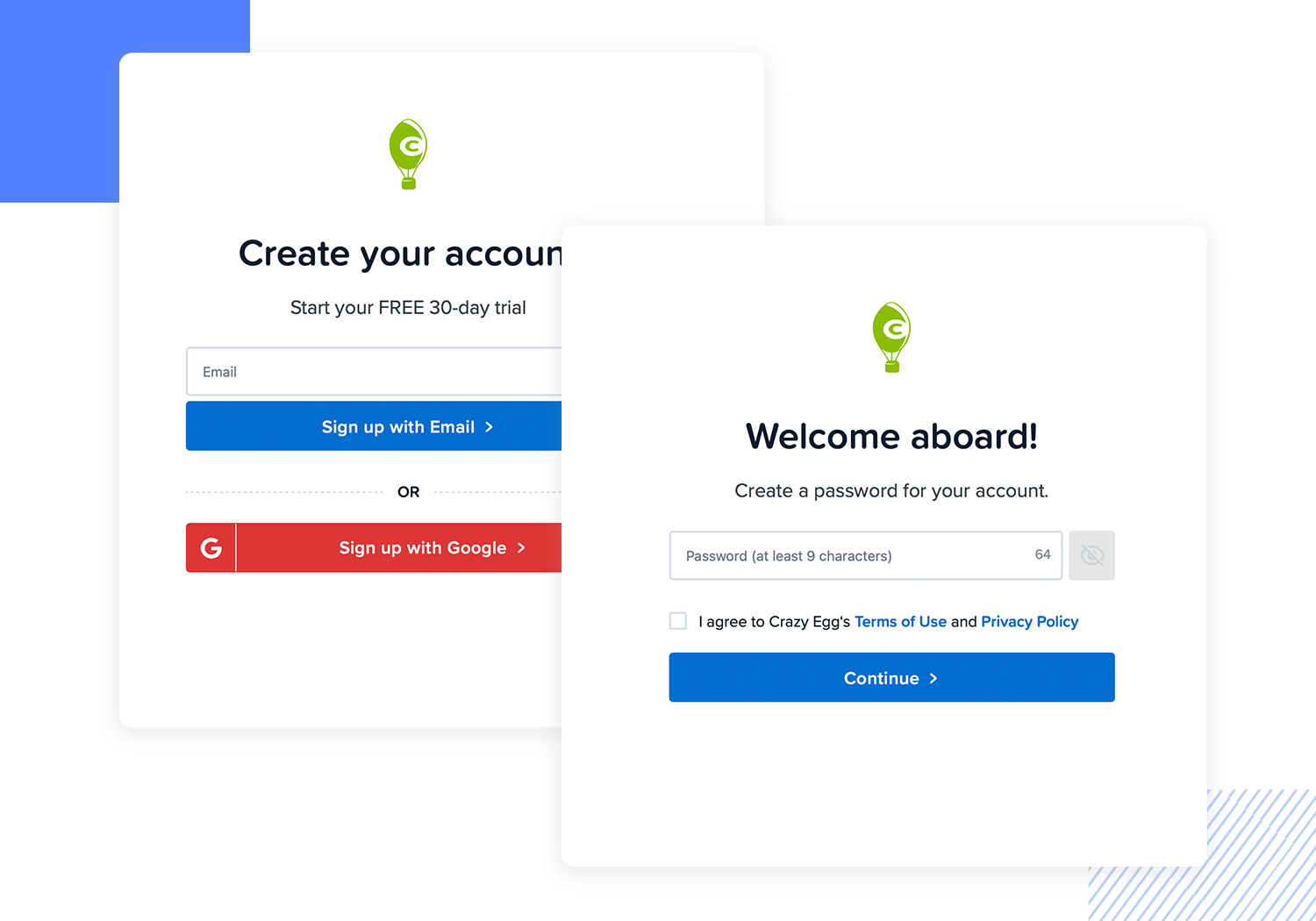 sign up page design crazy egg