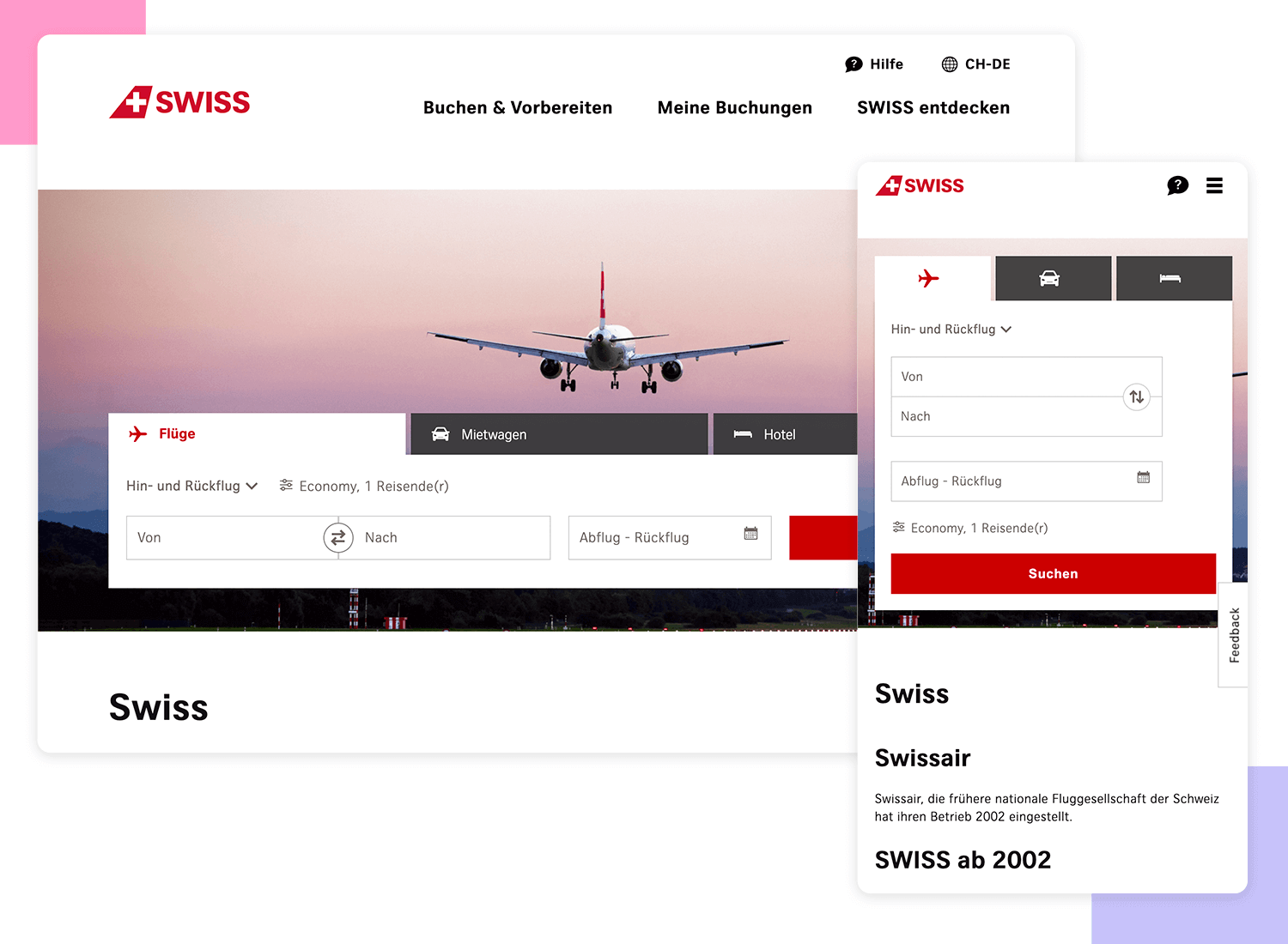 Swiss Air - Responsive website examples - Justinmind