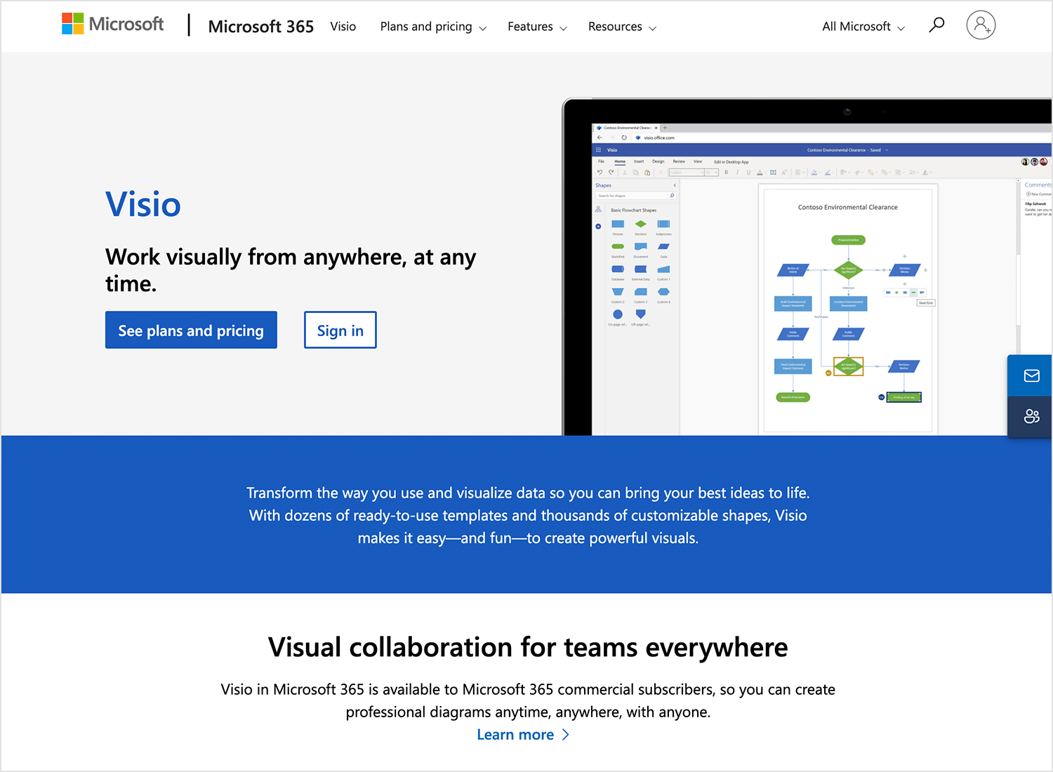 Visio interface for creating flowcharts and diagrams.