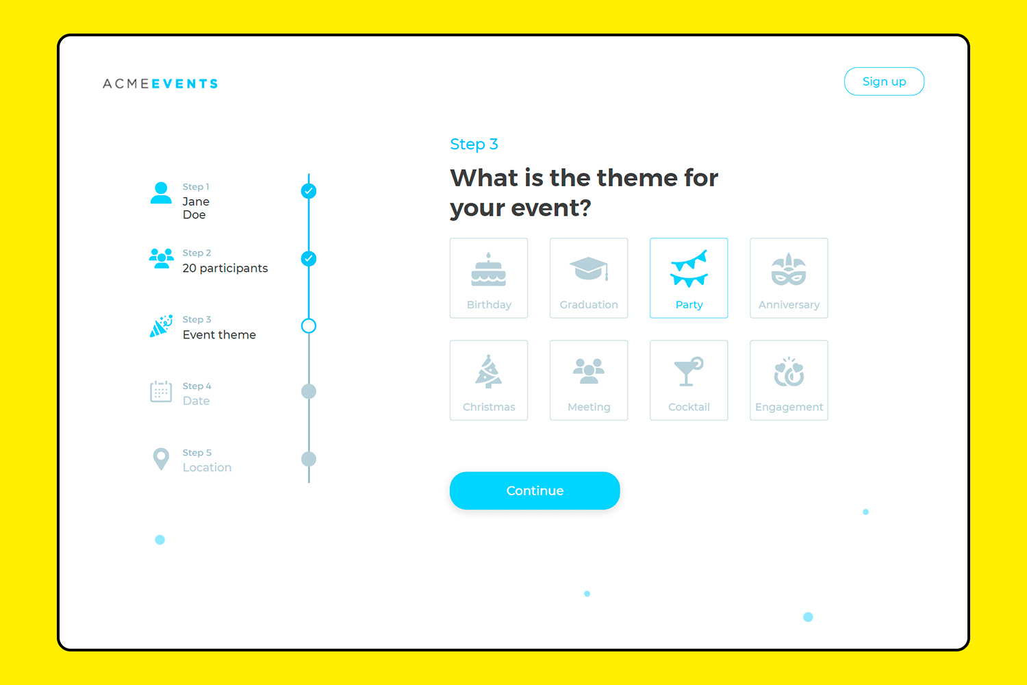 Event registration form UI design example showing a clear and organized step-by-step process for users to input event details.