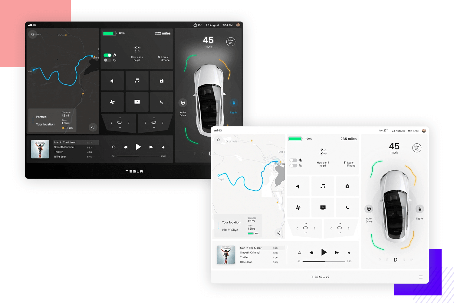 tesla car dashboard wireframe example